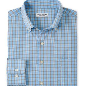 Peter Millar Cottage Blue Rivers Performance Twill Sport Shirt Plaid Button Down